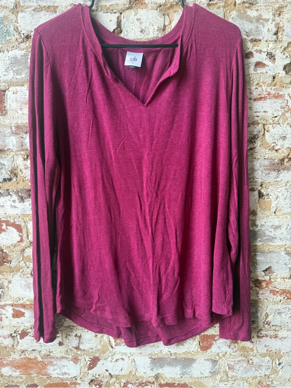 CAbi Long Sleeve V-Neck Top in Berry Pink